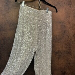 Silver Sequin Shimmer Sparkly Pants Medium By Crystal Sky Festival Coachella